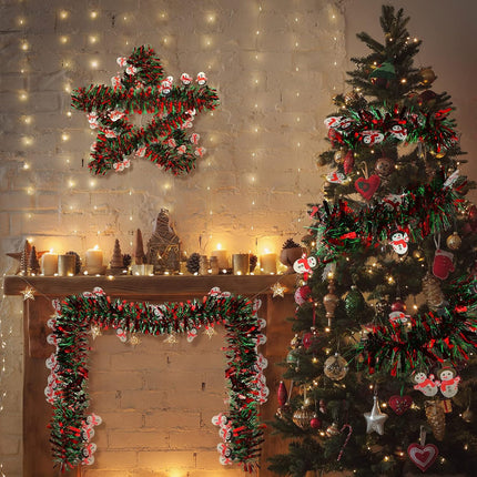 Christmas Tinsel Garland Artificial Christmas Garland Xmas Metallic Twist Hanging Garland Fireplace Mantel Wreath Decor for Staircase Railing Indoor Outdoor Ornaments (Snowman Style,19.7 Feet)