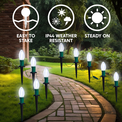 Joiedomi 30.75FT C9 Christmas Pathway Lights, 24 LED Bulbs Stake Lights, White Walkway Lights Waterproof Connectable Green Wire for Christmas Holiday Yard Garden Lawn Sidewalk Decoration