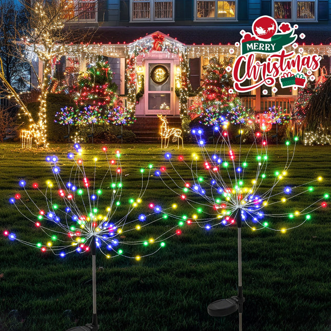 Christmas Garden Decor Solar Outdoor Lights, 120LED Waterproof Colorful Display for Festivals, DIY Fun for Your Festivals, Outdoor Garden, Yard, Flower Pot, Patio, Pathway(2PACK)