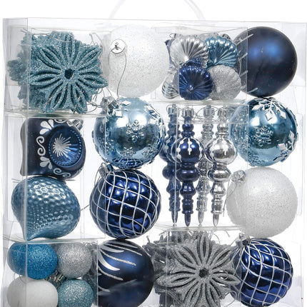 Valery Madelyn Christmas Ornaments Set, 70ct Navy Blue and Silver Shatterproof Christmas Tree Decorations Ball Ornaments Bulk, Winter Wonderland Hanging Ornaments for Xmas Trees Holiday Decor