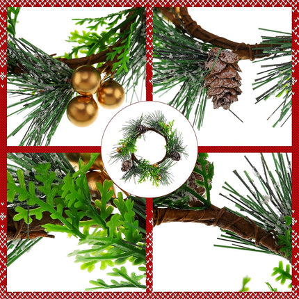 6 Pieces Christmas Candle Ring Artificial Berry Candle Rings with Pine Cones Small Wreaths for Home, Wedding, Living Room and Christmas Holiday Table Decoration (Gold, 4.7 Inch)
