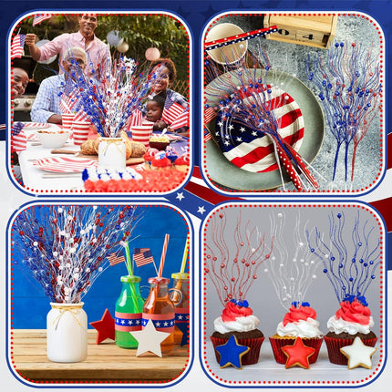 Giegxin 16 Pack Christmas Picks and Sprays, 17 Inches Christmas Berry Stem Branches for Christmas Tree Filler Decorations, Xmas Glittery Twigs Ornaments for Holiday Winter Decor(Red, Blue, White)