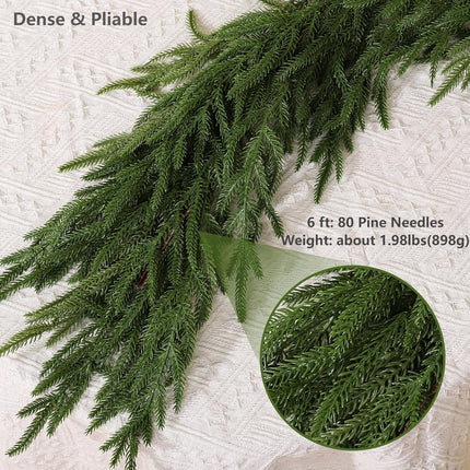Christmas Garlands - Norfolk Pine Garland for Mantel and Staircase, Real Touch Artificial Faux Greenery Holiday Decor (1Pcs, 6 feet)