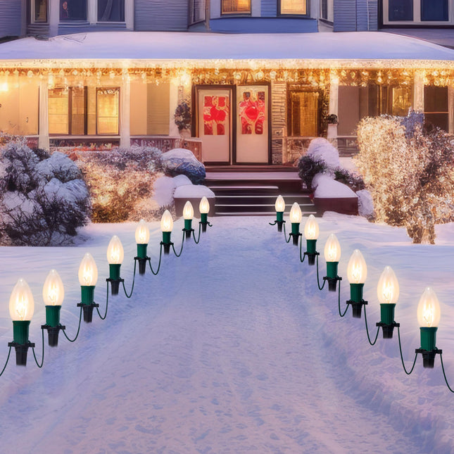 Joiedomi C9 Christmas Pathway Lights, 30.75ft 24 Bulbs Outdoor Christmas Decorations Lights Warm White for Holiday Xmas Waterproof Outside Yard Garden, Party, Walkway Decor