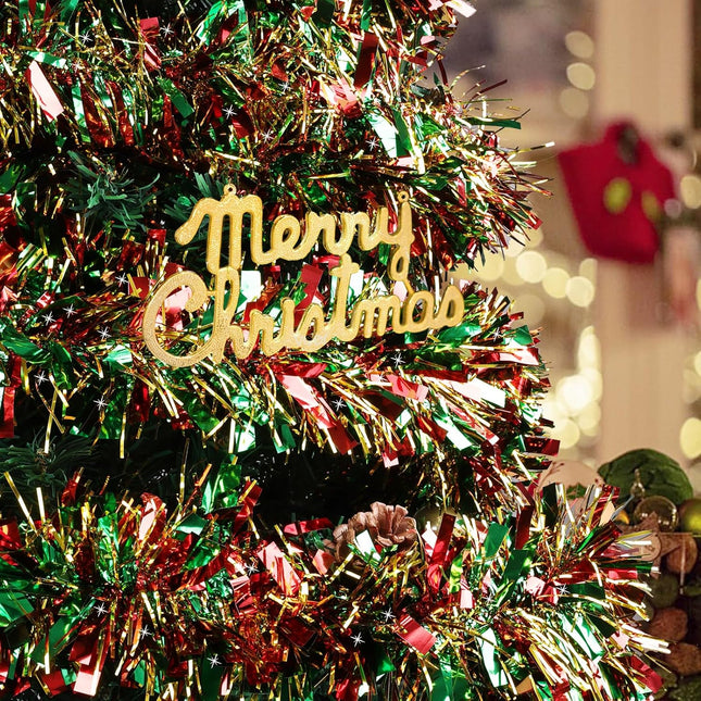 50Ft Christmas Tinsel Twist Garland, Metallic Twist Garland Tree Decorations for Christmas Tree Year Party Birthday Holiday Supplies Indoor and Outdoor Decoration (Red Green Gold)