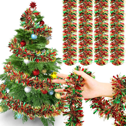 Dilunave 40 Feet Christmas Tinsel Garland Metallic Tinsel Twist Garland Foil Tinsel Garland Decoration for Christmas Tree, Wedding, Birthday and Party Hanging Decorations(Red, Green, Gold)