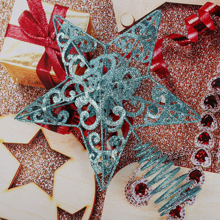 Aneco 10 Inches Christmas Treetop Star Metal Glittered Christmas Tree Topper Xmas Tree Decoration Topper for Christmas Holiday Home Office School Mall Decor, Blue