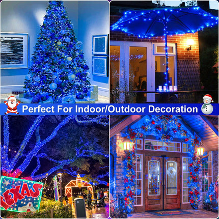 66ft 200 LED Christmas Lights Outdoor, String Lights with 8 Modes Waterproof, Plug in Fairy Tree Lights Green Wire for Indoor House Garden Wedding Holiday Decorations, Blue