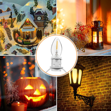 Meonum Accessory Cord with 9 LED Light Bulb, 18ft Christmas Village Lights Cord with Dimmer Switch, C7 Blow Mold Lights for Christmas Village Houses, Halloween Pumpkin Holiday Crafts Decoration, White