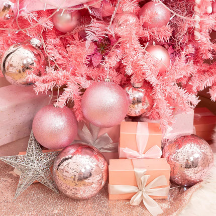 XmasExp Large Christmas Ornaments Christmas Ball Ornaments Pink Giant Shatterproof Christmas Ornaments Mercury Ball Christmas Tree Ornaments for Holiday Party (Pink, 6.0" (2pcs))