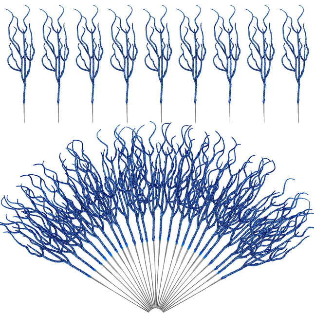 Jutom 30 Pcs Glitter Christmas Tree Pick 13.7 x 2.7 Inch Curly Tall Tree Filler Branches Christmas Tree Sprigs and Twigs Decorations for Vase Christmas Tree Xmas Wedding Decoration (Blue)