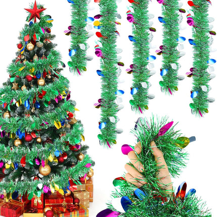 40 Feet Christmas Tinsel Garland Christmas Tree Ornament Metallic Twist Garland Xmas Hanging Wreath for Indoor Outdoor Decorations Party Supplies (Light Bulb)