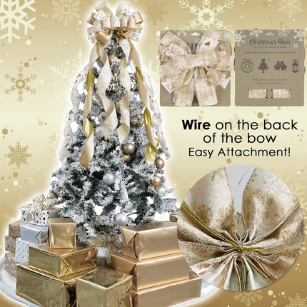 MEEDEE Champagne Christmas Tree Topper Champagne Glitter Christmas Bows 12" Wide Velvet Christmas Bows Gold Christmas Bows Champagne Bows for Christmas Tree Velvet Bows for Christmas Tree (1 Pack)