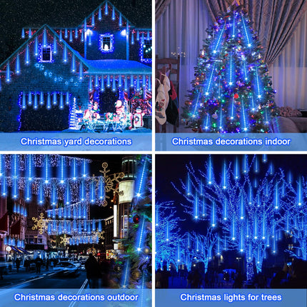 Christmas Lights Outdoor,24 Tubes 864 LED Meteor Shower Lights Outdoor 12Inch, Waterproof Icicle Lights Outdoor Christmas Decorations for Xmas Tree Yard Party, UL Plug, Blue