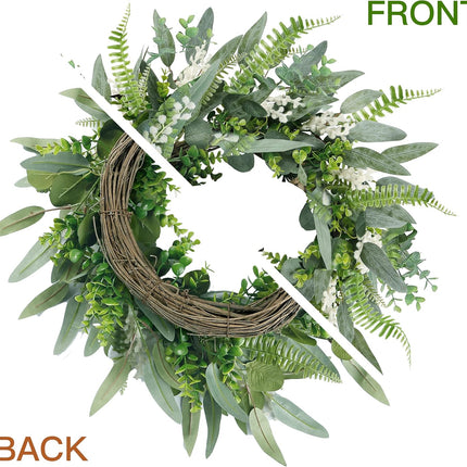 Sggvecsy Green Artificial Eucalyptus Wreath with Welcome Sign 20in Mixed White Berries Spring Summer Wreath for Front Door Wall Window Farmhouse Festival Porch Patio Garden Decor