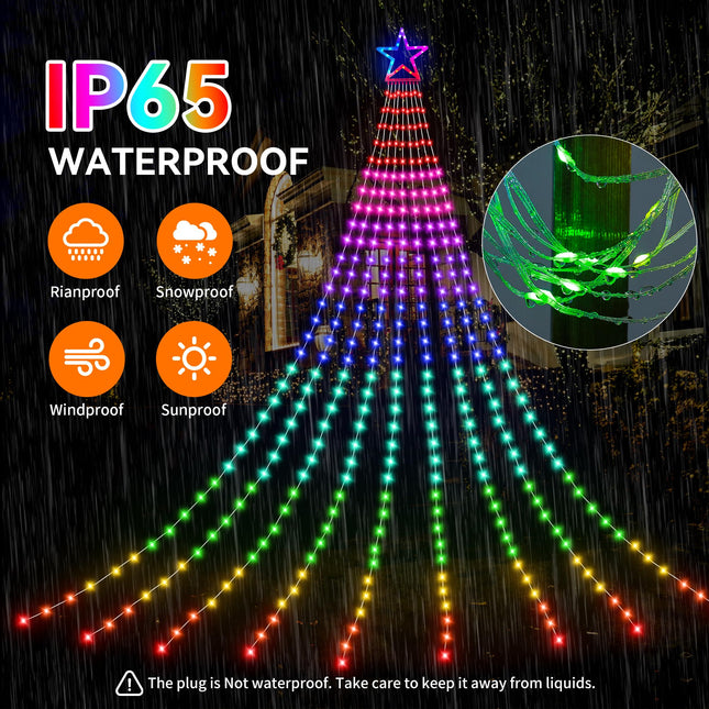 DANLI Christmas Decorations Outdoor Star String Lights Flowing Color Changing Tree Lights,320 LED 16.4FT Christmas String Lights with 8 Lighting Modes Remote Timer for Xmas Year Holiday Birthday
