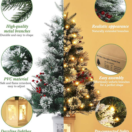 3FT Prelit Snow Flocked Christmas Tree with Prelit Premium 70 LED 8 Mode Battery Powered Mini Small Xmas Tree for Christmas Decoration ,Party,Home,Office,Outdoor,Indoor With Snowman White Base-1PC