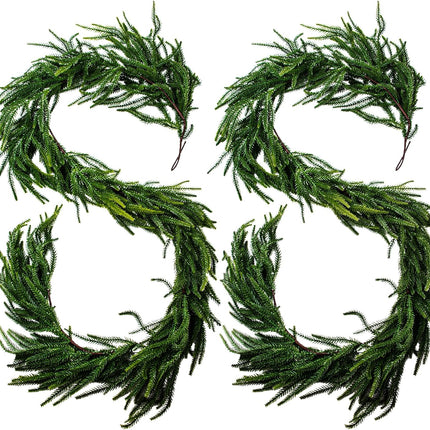 2 Pcs Real Touch Norfolk Pine Garland,Pine Garland for Christmas Decor with Extension Branch,Artificial Green Garlands for Decoration,Christmas Garland Greenery Garland for Mantle Table Wall, 6 Feet