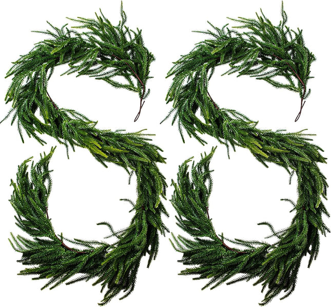 2 Pcs Real Touch Norfolk Pine Garland,Pine Garland for Christmas Decor with Extension Branch,Artificial Green Garlands for Decoration,Christmas Garland Greenery Garland for Mantle Table Wall, 6 Feet