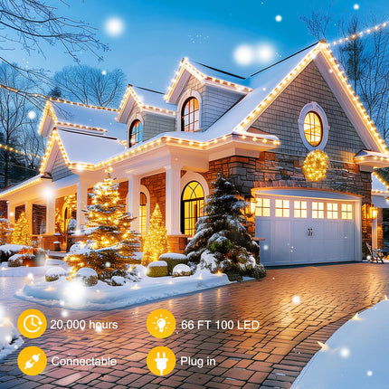 C9 LED Christmas String Lights, 66ft 100 LED Waterproof Strawberry String Lights, Plug-in Extendable Green Wire Lights String for Outdoor Indoor Outside Patio Wedding Party Decoration, Warm White