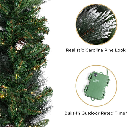 Papyrus 2 Pack of 9 ft Pre-Lit Frosted Carolina Pine Garland, Artificial, Pine Cones, Warm White Light, Battery Powered, Indoor/Outdoor