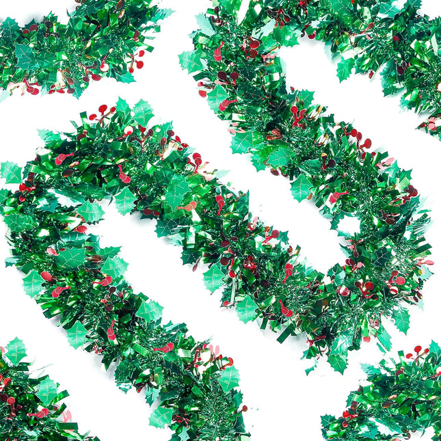 Sggvecsy 39.37Ft Christmas Red Berry Tinsel Garland Xmas Tree Decorations Green Leaves Christmas Metallic Twist Garland Ceiling Hanging Decorations for Year Party Holiday Indoor Outdoor Supplies