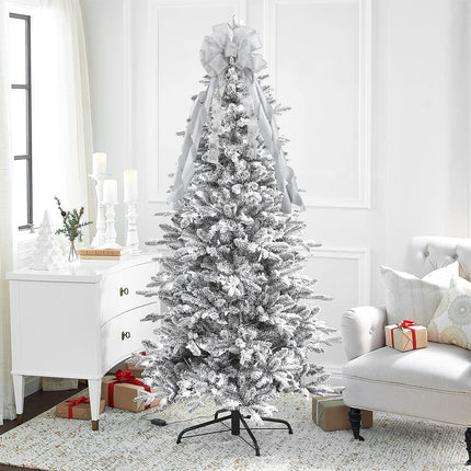 MEEDEE Silver Christmas Tree Topper Silver Glitter Christmas Bows 12" Wide Snowflake Ribbon Bow Silver Christmas Bows Silver Tree Topper Silver Bows for Christmas Tree (1 Pack)