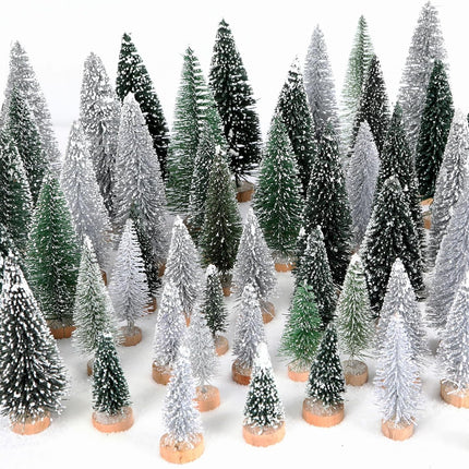 HMASYO 30Pcs Mini Christmas Trees Christmas Decorations, Bottle Brush Trees Christmas Village Flocked Trees in 5 Size with Wooden Base, Small Christmas Tree for Party Home Office Tabletop Craft