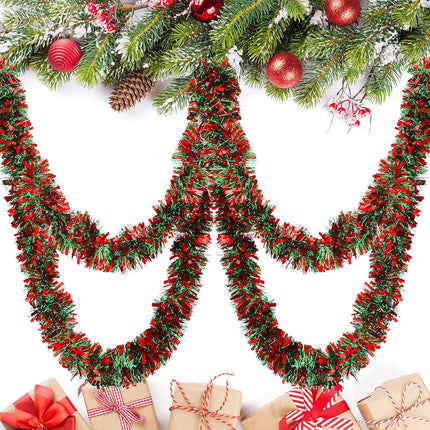 26.2 Feet Christmas Tinsel Garland Decoration Metallic Tinsel Twist Garland Halloween Christmas Tree Artificial Garland Hanging Christmas Garland for Birthday Party Ornament (Red, Green)