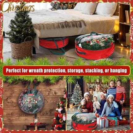 Shappy Christmas Wreath Storage Bag Plastic Storage Containers for Wreaths Container Christmas Decorative Xmas Plastic Bag Holder Handles Dual Zipper Holiday Wreath Wrapping (30 x 7 Inch,6 Pcs)