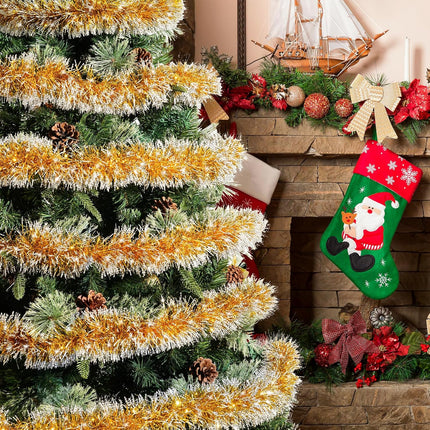 50 Feet Gold/White Christmas Tinsel Garland, Metallic Hanging Tinsel Streamers Garland for Christmas Decorations, Garland for Christmas Tree Birthday Party Indoor and Outdoor