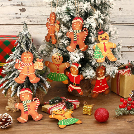 DECYOOL 24 Pcs Gingerbread Christmas Decorations Wooden Gingerbread Man Ornaments Gingerbread Men Hanging Pendants for Wreath Christmas Tree Xmas Gingerbread Party Decorations