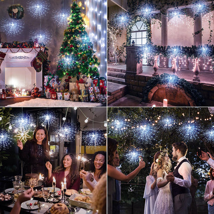 Bursting Star String Lights Christmas Lights, 225 LED 8 Modes Dimmable with Remote Control, Waterproof Copper Wire Decorative Hanging Star Lights for Party Patio Garden Decoration (White, 4PC)