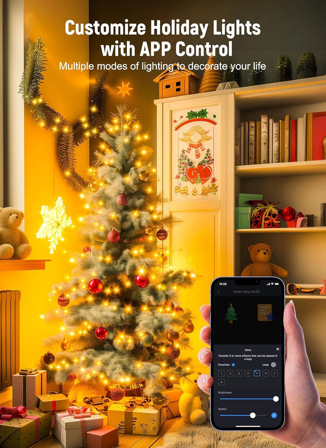 Smart USB Fairy Lights Plug in, 33Feet 100LEDs Bluetooth Twinkle Lights with Timer and Remote, App Control Starry String Lights for Wreath Wedding Party Indoor Christmas Decoration, Warm White