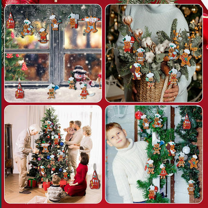 30Pcs Gingerbread Christmas Decorations, Wooden Cooking Gingerbread Ornaments Set Hanging Decor for Christmas Tree Wreath Kitchen Home Party Decorations