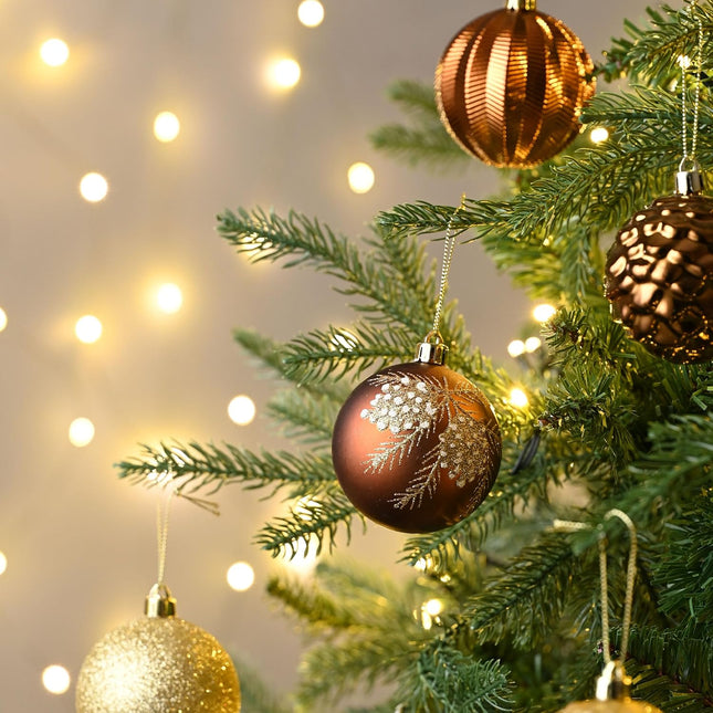 Valery Madelyn Christmas Ornaments Set, 35ct 2.76 Inches Brown Copper and Gold Shatterproof Christmas Tree Decorations, Woodland Bronze Hanging Ball Ornaments Bulk for Thanksgiving Xmas Holiday Decor