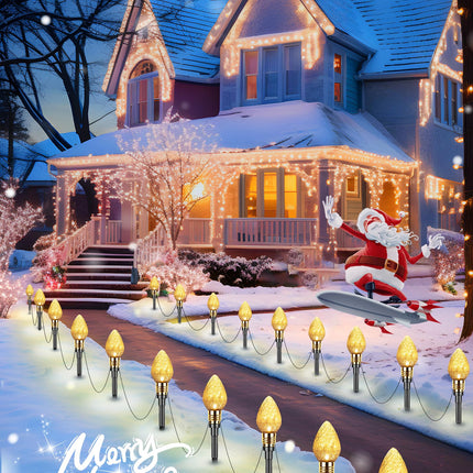 Brightown 2 Pack Strawberry C9 Christmas Pathway Lights Outdoor - Total 34.8 Feet 20 LED Christmas Walkway Lights, Christmas Lights Outdoor Decorations for Yard Lawn Holiday Outside, Warm White
