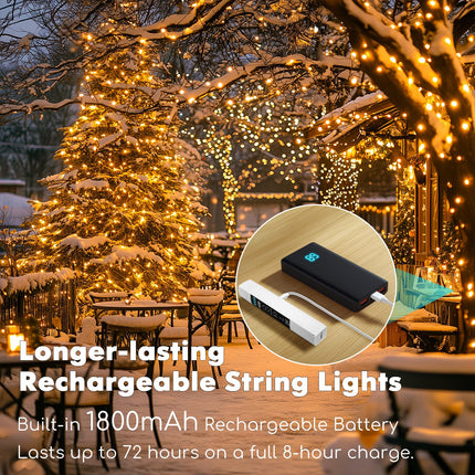 est Rechargeable Fairy Lights 66FT 2-Pack, 200 LED String Lights Battery Operated with Remote&Timer, Waterproof Outdoor Twinkle Lights for Camping DIY Christmas Party Garden Tree, Warm White