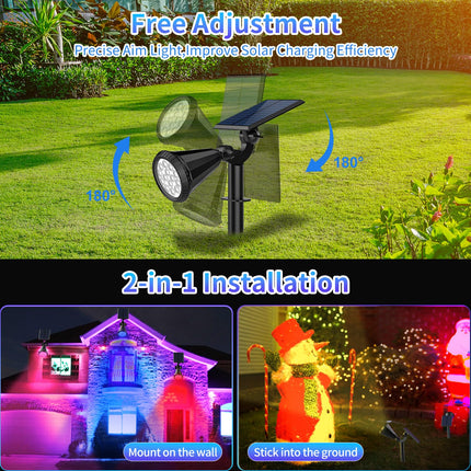 Solar Color Changing Lights Outdoor Waterproof, 7 Modes/8 Pack Christmas Multicolor RGB Solar Spot Lights, 180° Adjustable Solar Powered Landscape Spotlights for Outside Yard/Pathway/Garden