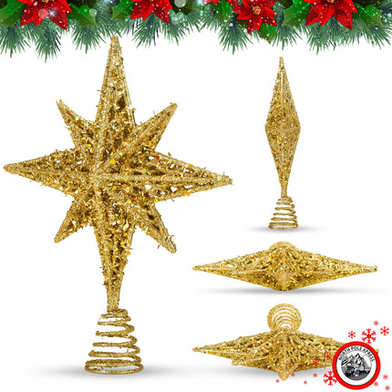 8 Inch Bethlehem Glitter Gold Star Christmas Tree Topper Christmas Tree Toppers Christmas Star Tree Topper Rustic Tree Toppers Christmas Decorations Christmas Tree Topper Star For 3-6 ft Trees