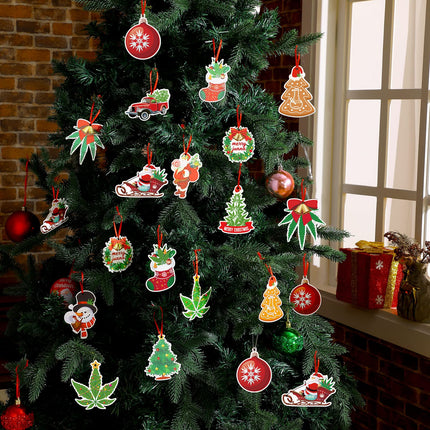 12 Pieces Christmas Wooden Ornaments Leaf Themed Christmas Decorations Snowflake Christmas Crafts Wood Cutout Decorative Hanging Ornaments for Xmas Christmas Tree Farmhouse Craft Decor (Vivid Style)