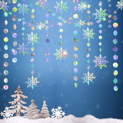 Cheerland Iridescent Snowflake Decorations Holographic Garland Winter Wonderland Hanging Streamer Backdrop Decor Banner Christmas Year Wedding Baby Shower Frozen Birthday Party Supplies