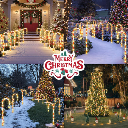 FunFanso 24 Pack Christmas Decorations Outdoor Candy Cane Lights, 288 Bright LED d Solar Christmas Pathway Lights Waterproof with Star, 8 Modes 21" Candy Xmas Lights Yard Outside Decorations