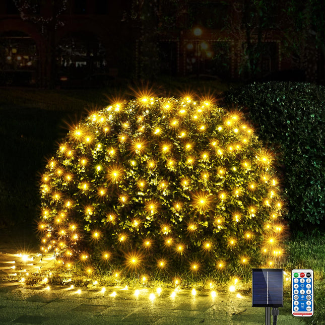 WBao Solar Christmas Net Lights, 360LED 11.5ft x 6.9ft Christmas Bushes Lights with Remote, 8 Lighting Modes, Timer, Waterproof Design for Lawn, Bushes, Trees Outdoor Christmas Decorations, Warm White