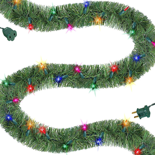 Biswing 15 FT Pre-lit Christmas Green Garland, Lighted Artificial Pine Garlands with 35 Count Multicolor Lights, Connectable & Light Up for Indoor Outdoor Gate Home Winter Holiday Year Decor