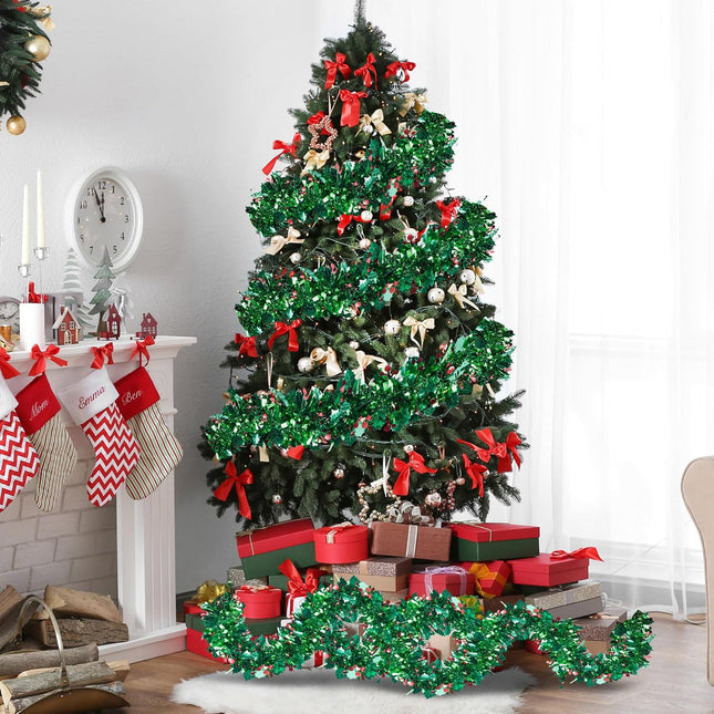 Sggvecsy 39.37Ft Christmas Red Berry Tinsel Garland Xmas Tree Decorations Green Leaves Christmas Metallic Twist Garland Ceiling Hanging Decorations for Year Party Holiday Indoor Outdoor Supplies