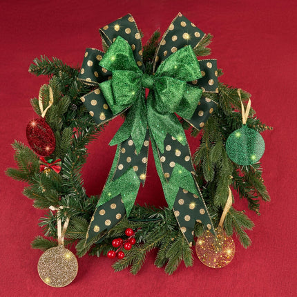 4 Rolls 32 yd Red Green Glitter Christmas Wired Ribbon Set, 2.5 inch x 8yd Polka Dot Satin Burlap Ribbon for Xmas Tree Décor, Wrap Box, Bow, Wreath, Garland, Floral DIY Craft