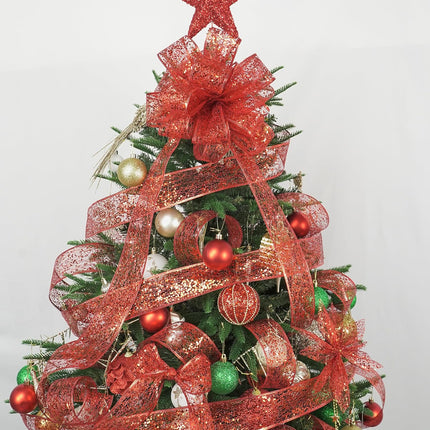 MEEDEE Red Glitter Ribbon Wire Mesh Ribbon with Sparkle Red Christmas Ribbon 2.5 Inch Metallic Ribbon Red Wired Ribbon for Christmas Tree Decoration, Ribbon Garland, Wreath Bow Making (25 Yards)