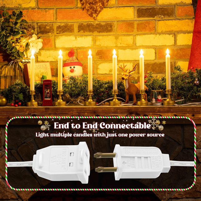 Enhon 3 Pack 2 in 1 Electric Window Candles with Connectable Plug and Suction Cups, 110V Plug in Electric Flameless Candle with On/Off Switch, Christmas Candle for Holiday Window Decor