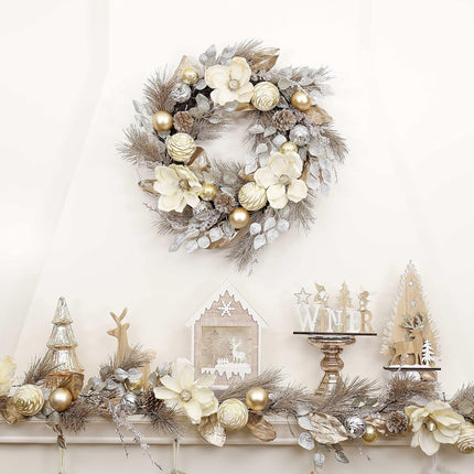 Valery Madelyn 6 feet Pre-Lit Christmas Garland with Lights for Mantle, Lighted Battery Operated Xmas Garland with Champagne Gold Balls for Front Door Fireplace Table Centerpiece Outdoor Window Decor